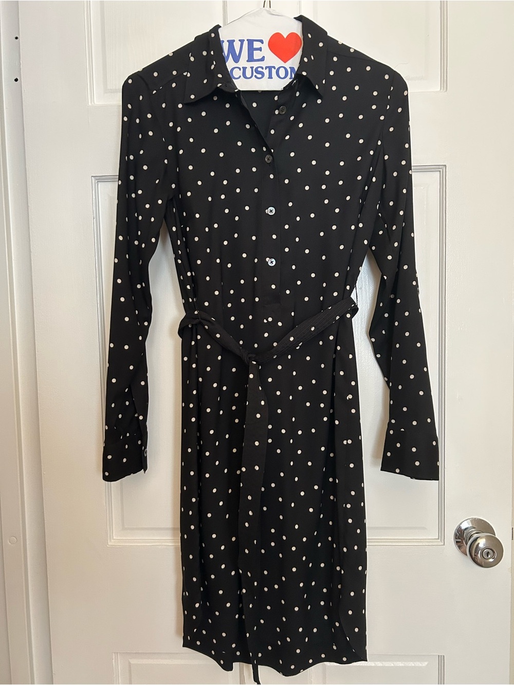 Ann Taylor Black Polka Dot Long Sleeve Shirt Dress XS
